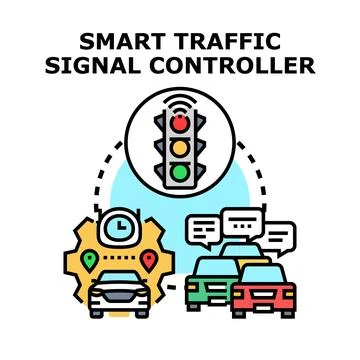 Smart traffic signal controller system optimizes urban traffic flow イラスト素材