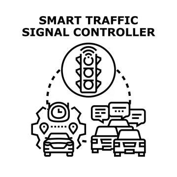 Smart traffic signal controller system optimizes urban traffic flow Ilustración de archivo
