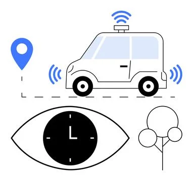 Smart transportation, connectivity, GPS navigation, automation, mobility tech Stock Illustration
