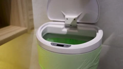 Smart Trash Can Motion Sensor Opening Automatically to Throw Waste Stock Footage 346009251