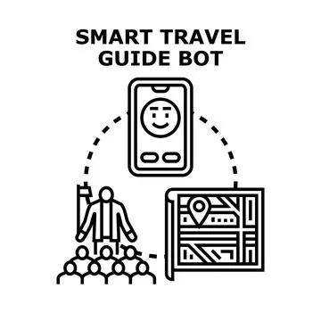 Smart travel assistant chatbot guiding tourists with digital map Stock Illustration