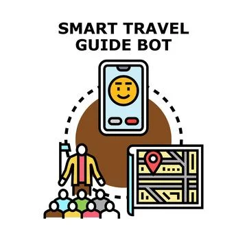 Smart travel assistant chatbot guiding tourists with digital map Stock Illustration