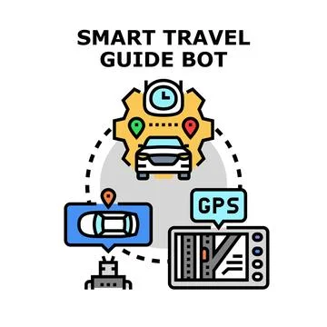 Smart travel guide bot planning route navigation Stock Illustration