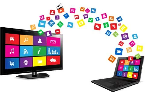 Smart TV and laptop with apps Stock Illustration