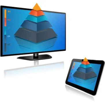 Smart Tv and Tablet with 3d graph 库存插图