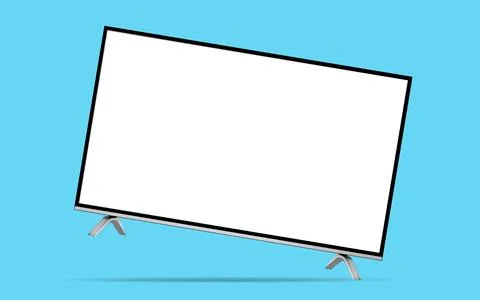 Smart tv with blank white screen levitation in the air on a blue background Stock Illustration
