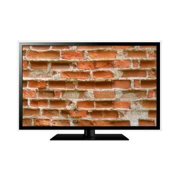 Smart TV with brick wall on screen Stock Photos