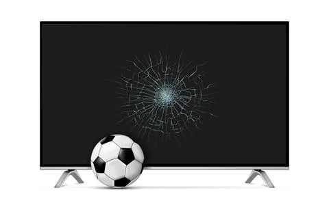 Smart tv broken screen and soccer ball Illustrazione stock