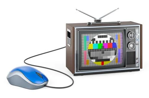 Smart TV concept. TV set with computer mouse. 3D rendering Illustrazione stock