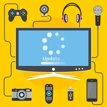 Smart tv with connected digital devices and update loading process イラスト素材
