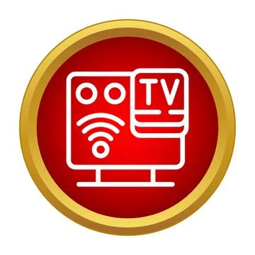 Smart tv connectivity icon in red circle Stock Illustration