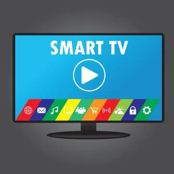Smart TV with different icons, flat design Stock Illustration