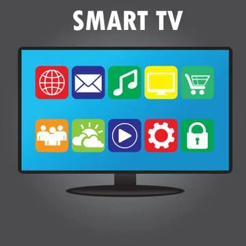 Smart TV with different icons, flat design Stock Illustration