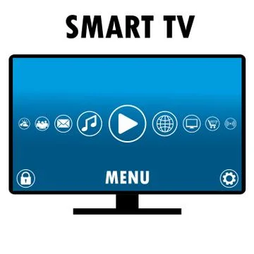 Smart TV with different icons, flat design. Stock Illustration
