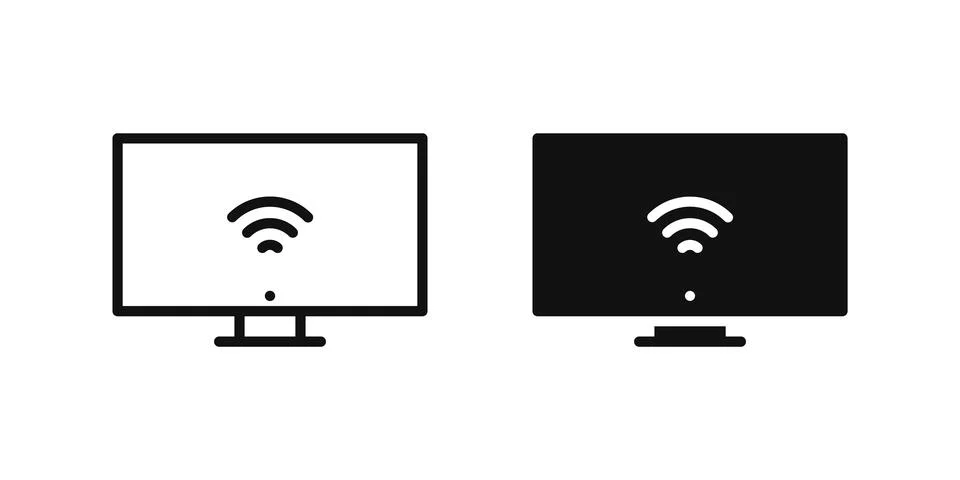 Smart TV icon set representing connected television systems with IoT functi.. Stock Illustration