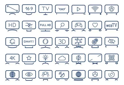 Smart TV icons set, flat design, vector illustration. Icons depicting smart T Illustrazione stock