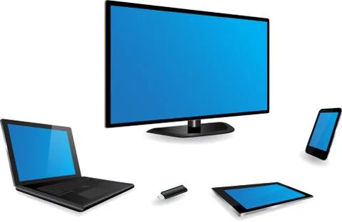 Smart Tv, Laptop, Tablet PC, Smartphone, and USB Flash Drive Stock Illustration