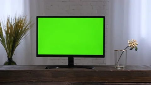 Smart tv monitor green screen. Contemporary living room tv green chroma key Stock Footage 164491419