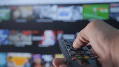 Smart tv. online video streaming service. lifestyle with apps and hand. Male Stock Footage 103121863