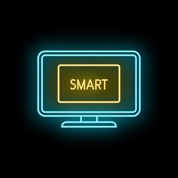 Smart tv screen displaying smart text neon glowing icon Stock Illustration