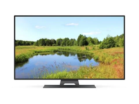 Smart tv with small river on screen Stock Photos