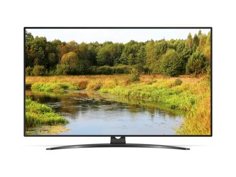 Smart tv with small river on screen Stock Photos