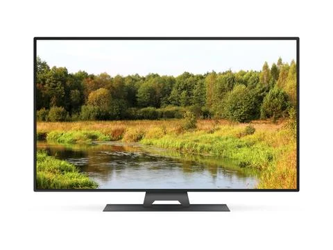 Smart tv with small river on screen Stock Photos