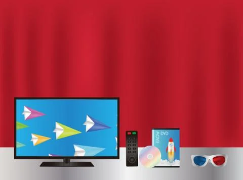 Smart TV wtih remote dvd movie box and 3d glasses Stock Illustration