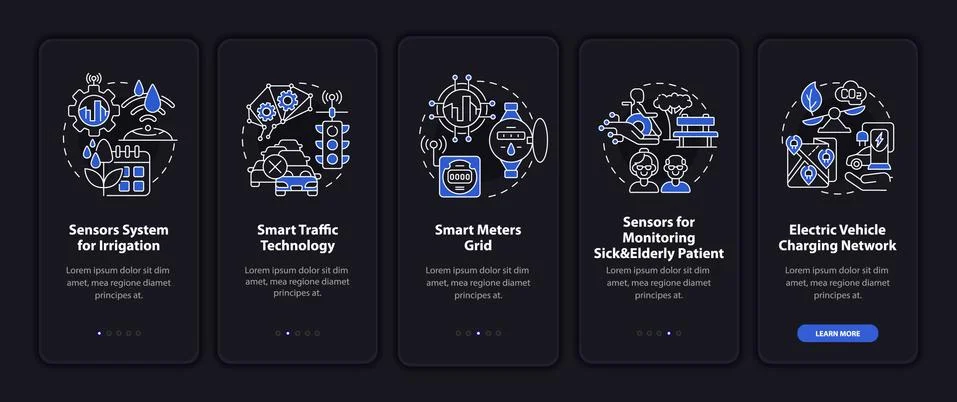 Smart urban high tech systems onboarding mobile app page screen Illustrazione stock