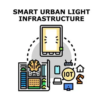 Smart urban light infrastructure managing city lighting system Stock Illustration