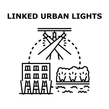 Smart urban lighting system connecting city infrastructure Stock Illustration
