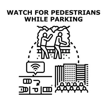 Smart urban parking system watching for pedestrians Stock Illustration