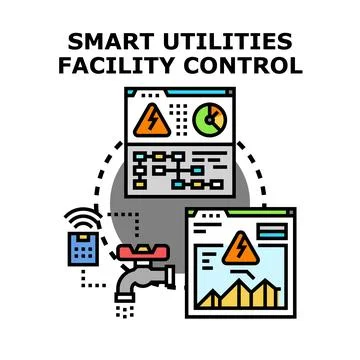Smart utilities facility control system technology managing energy distributi Stock Illustration