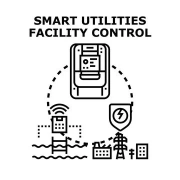 Smart utilities facility control system illustration Stock Illustration