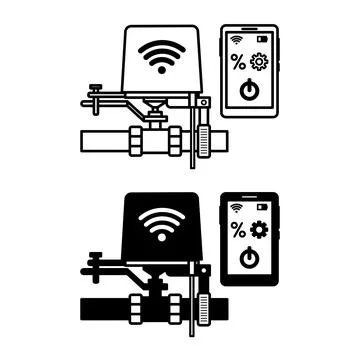 Smart Valve Controller Icons. Line and Glyph Vector Illustrations. Device f.. Stock Illustration