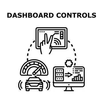Smart vehicle dashboard controls and data analysis Stock Illustration
