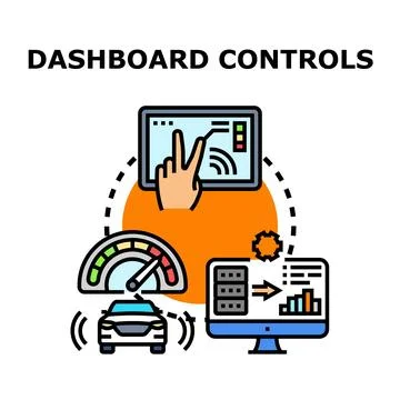Smart vehicle dashboard controls and data analysis Stock Illustration