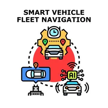 Smart vehicle fleet navigation system optimizing logistics Stock Illustration