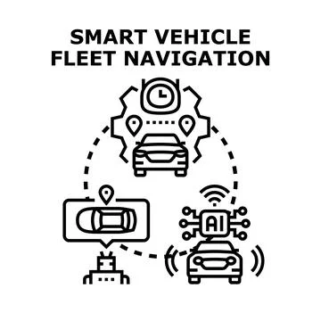 Smart vehicle fleet navigation system optimizing logistics Stock Illustration
