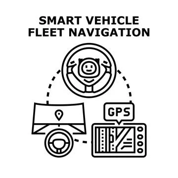 Smart vehicle fleet navigation technology system concept Stock Illustration