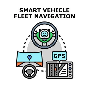 Smart vehicle fleet navigation technology system concept Stock Illustration