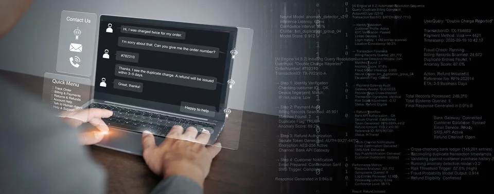 Smart virtual assistant and chatbot technology solving customer problems, a.. 写真素材