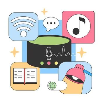 Smart virtual assistant offers diverse capabilities. Flat vector illustration イラスト素材
