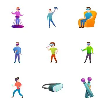 Smart vr goggles icon set, cartoon style Stock Illustration