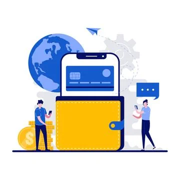 Smart wallet, money transfer to e-wallet, bank transaction service concept .. Stock Illustration