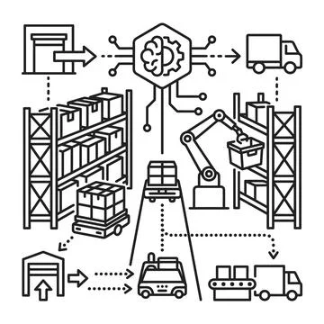 Smart warehouse automation and logistics process infographic 스톡 일러스트