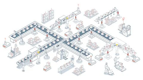 Smart warehouse automation systems utilize AGVs and AMRs for efficient mate.. Stock Illustration