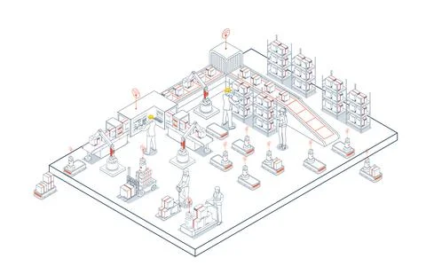 Smart warehouse automation systems utilize AGVs and AMRs for efficient mate.. Stock Illustration