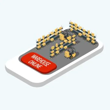 Smart warehouse management system app. Isometric vector illustration. Stock Illustration