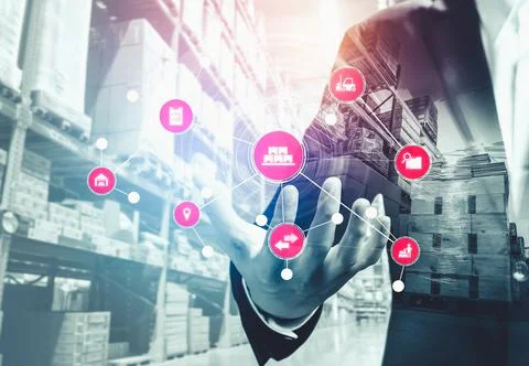 Smart warehouse management system with innovative internet of things technology Stock Photos
